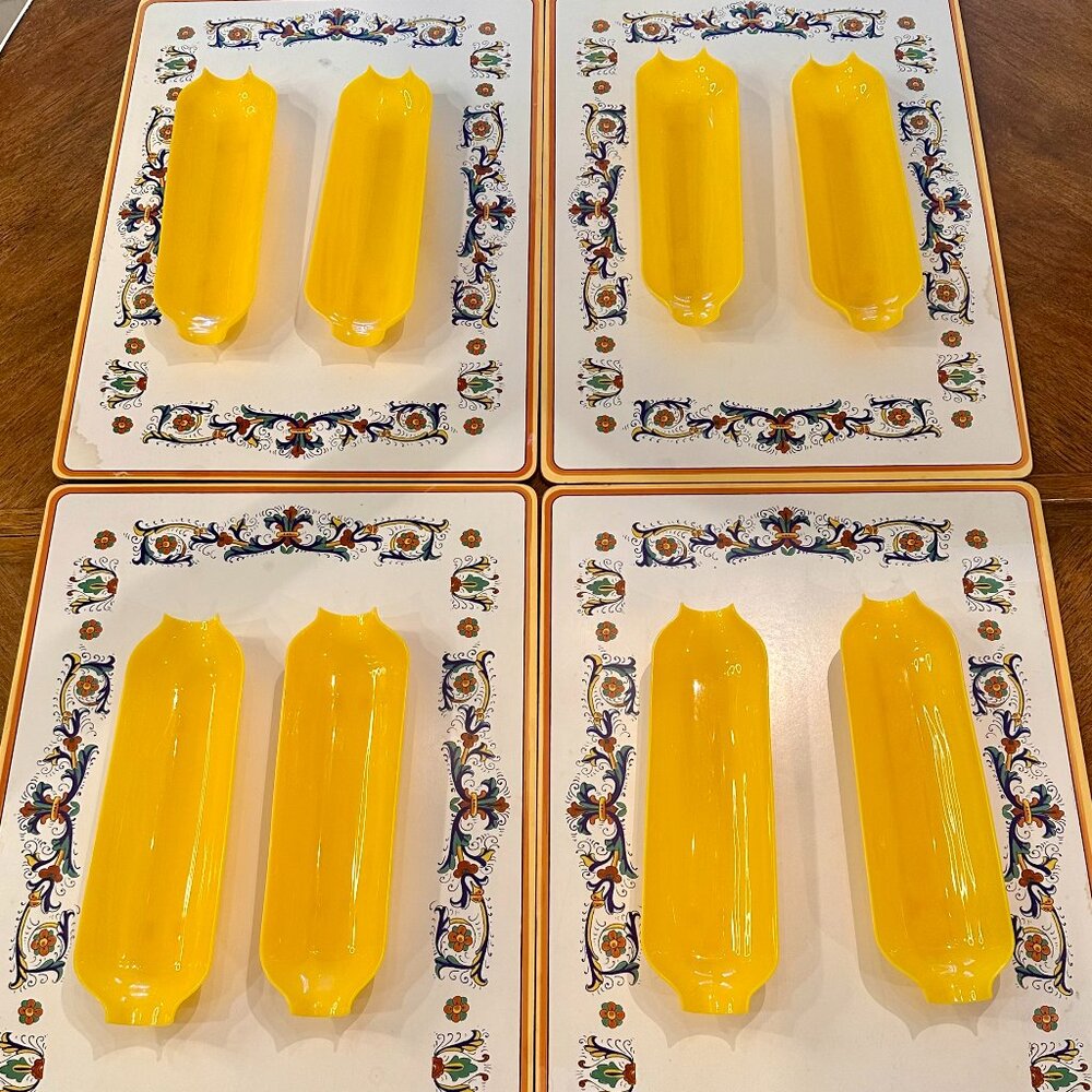 vintage MCM set of 8 yellow corn on the cob plastic trays